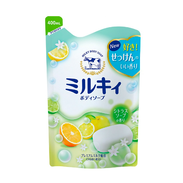 COW Brand Milky- Жидкое пенное мыло для тела c керамидами и молочн. протеинами,цитрус см/б 400 мл. (006347)