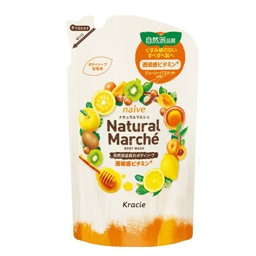 Kracie Naive «Natural Marche» - Жидкое увлажняющее мыло для тела с экстрактом лимона, абрикоса и киви, запасной блок 360 мл. (163929)