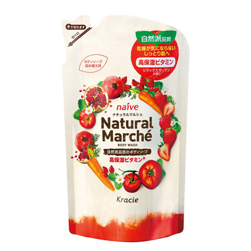 Kracie Naive «Natural Marche» - Жидкое увлажняющее мыло для тела с экстрактом томата, моркови и граната, запасной блок 360 мл. (163936)