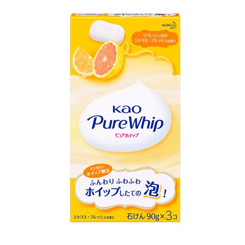 KAO «PureWhip» - Увлажняющее крем-мыло для лица и тела с ароматом цитрусовых, коробка 3 х 90 гр. (245533)