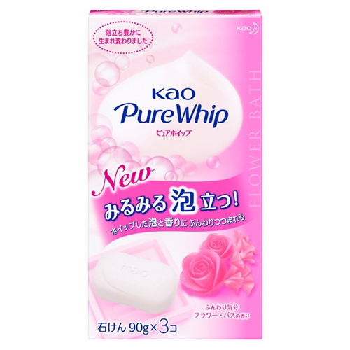 KAO «PureWhip» - Увлажняющее крем-мыло для лица и тела с ароматом розы, коробка 3 х 90 гр. (245540)