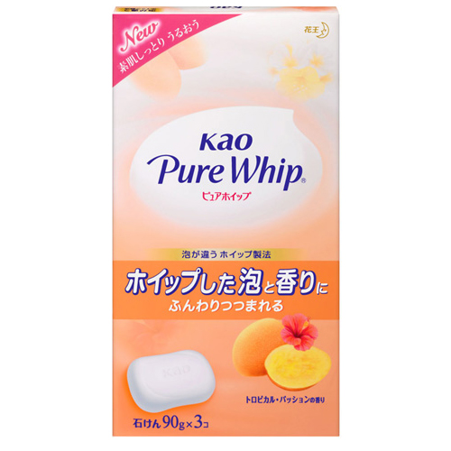 KAO «PureWhip» - Увлажняющее крем-мыло для лица и тела с ароматом тропических фруктов, коробка 3 х 90 гр. (245557)