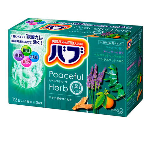 KAO Peaceful Herb- Соль для ванны в таблетках, 4 аромата, коробка 40 гр. х 12 шт. (312754)