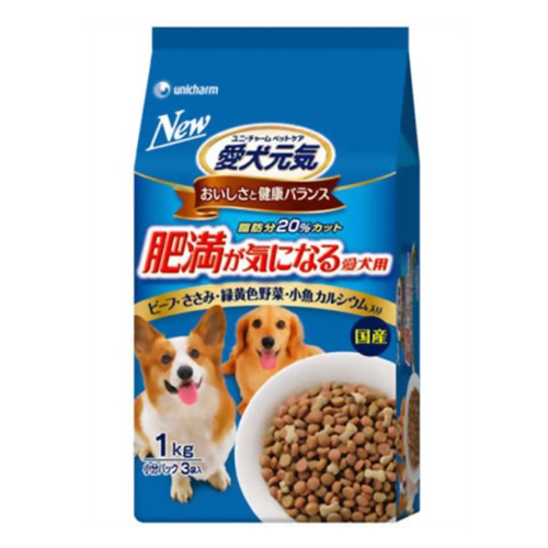 Unicharm «Aiken Genki» - Сухой корм для собак, склонных к ожирению Говядина и курица, с овощами и мелкой рыбой, упаковка 1 кг. (614921)