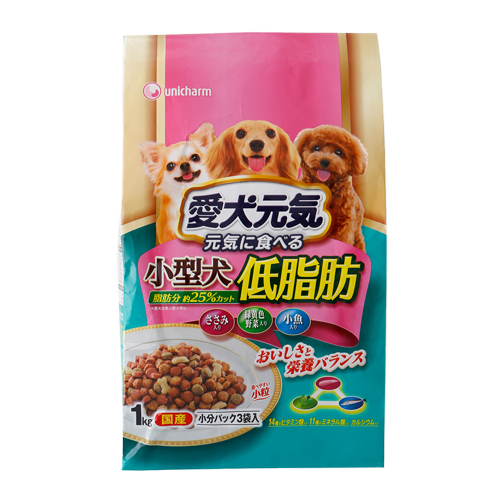 Unicharm «Aiken Genki» - Сухой корм с низким содержанием жира, для маленьких собак «Курица с овощами и мелкой рыбой», упаковка 1 кг. (615577)