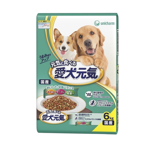 Unicharm «Aiken Genki» - Сухой корм для собак «Говядина и курица с овощами и мелкой рыбой», упаковка 6 кг. (654033)
