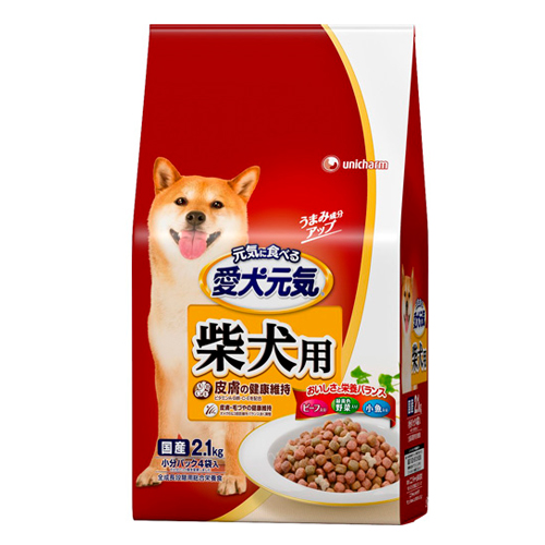 Unicharm «Aiken Genki» - Сухой корм для собак Сиба Ину «Говядина с овощами и мелкой рыбой», упаковка 2,1 кг. (693032)