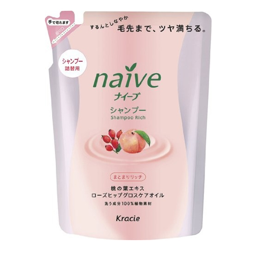 Kracie «Naive» - Шампунь для нормальных и сухих волос с экстрактом шиповника и листьев персика, запасной блок 400 мл. (715913)