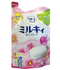 COW Brand (Milky) Жидкое пенное мыло для тела c керамидами и молочн. протеинами,цветы см/б 400 мл. (006323)