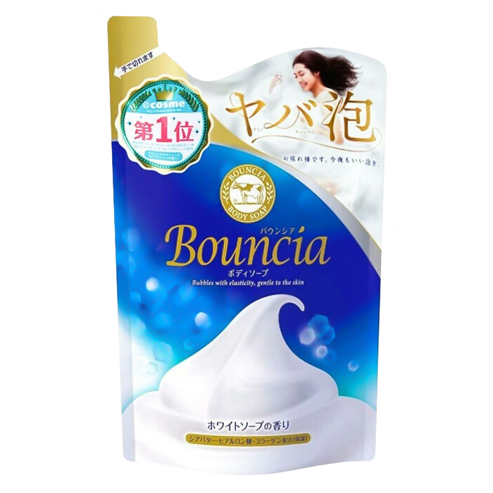 COW BRAND Bouncia Жидкое увлаж. мыло для тела с гиалур. кислотой и коллаг., аром. свеж., з/б 400мл (008266)