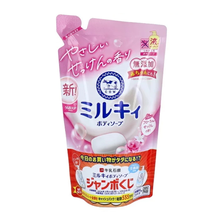 COW Brand (Milky) Жидкое пенное мыло для тела c керамидами и молочн. протеинами,цветы см/б 360 мл. (011679)