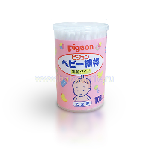 Ватные палочки PIGEON тонкие для детей с рождения 108 шт. (100816)