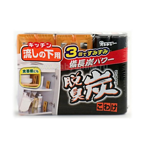 DASHU-TAN – Антибактериальный желе-дезодорант с древесным углем для кухонных ящиков. 55гx3 (112999)