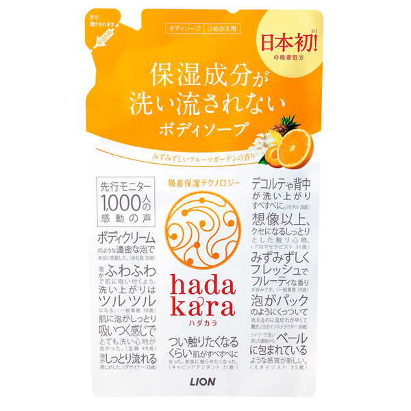 LION Hadakara Жидкое мыло для тела с фруктовым ароматом, з/б, 360 мл.   (239017)