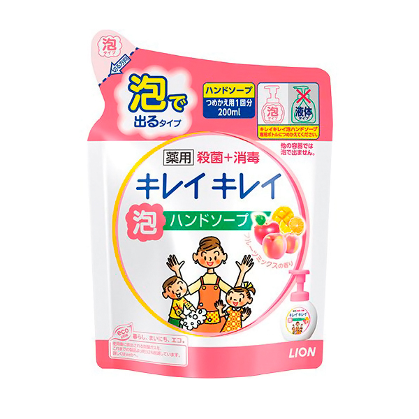 LION KireiKirei Пенное антибактер. мыло для рук с фруктовым ароматом, для всей семьи, з/б, 200 мл. (241003)