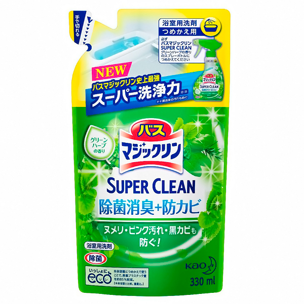 КAO Magiclean Super Clean Пенящееся моющее сред. для ванной комнаты, с аром. зелени, з/б, 330 мл. (347206)