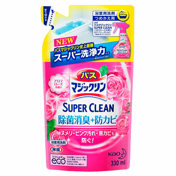 КAO Magiclean Super Clean Пенящееся моющее средство для ванной комнаты, с аромат. роз, з/б, 330мл. (347213)