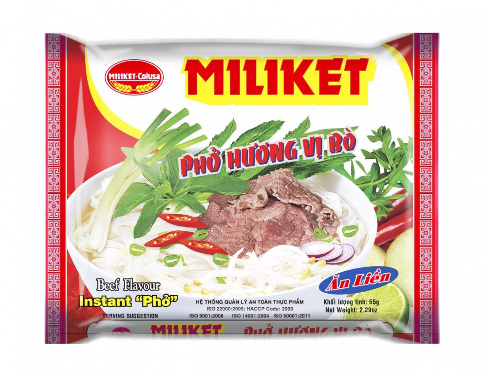 MILIKET Рисовая лапша быстрого приготовления Pho Bo со вкусом говядины, 65 г (100507)