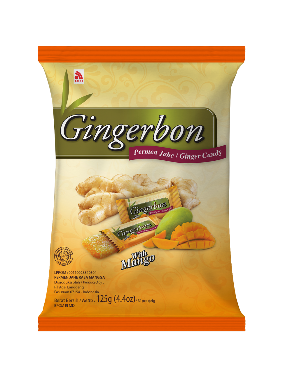 AGEL Имбирные конфеты GINGERBON с манго, 125г. (340305)