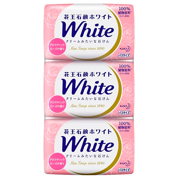 KAO «White» - Увлажняющее крем-мыло для тела с ароматом розы, коробка 3 х 130 гр. (232397)