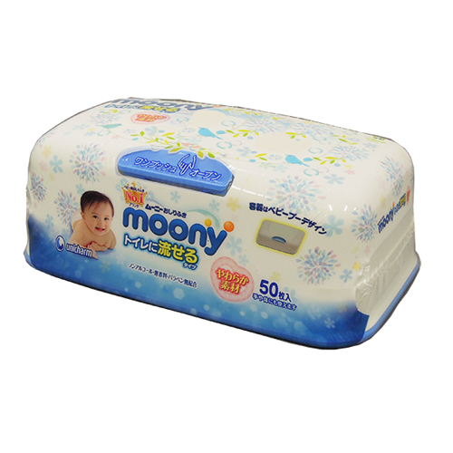 Moony - Влажные детские салфетки после туалета, растворимые в воде, контейнер 50 шт. (244867)