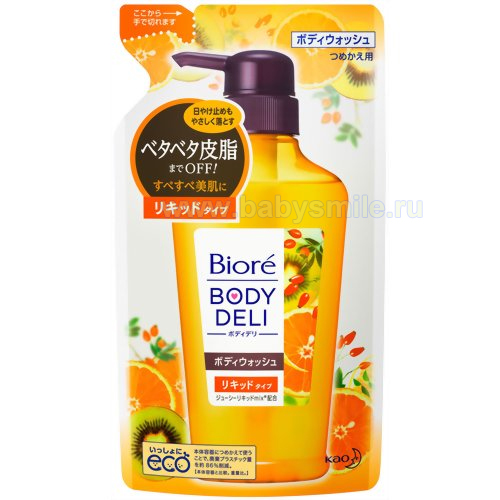 Гель для душа с ароматом апельсина и шиповника Kao «Biore Body deli», см/уп 340 мл. (251596)
