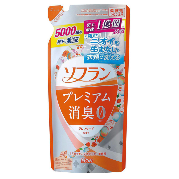 LION "Soflan" Premium Deodorant Plus Кондиционер для белья с дезодорирующим эффектом, аромат мыла, з/б 450 мл. (283034)