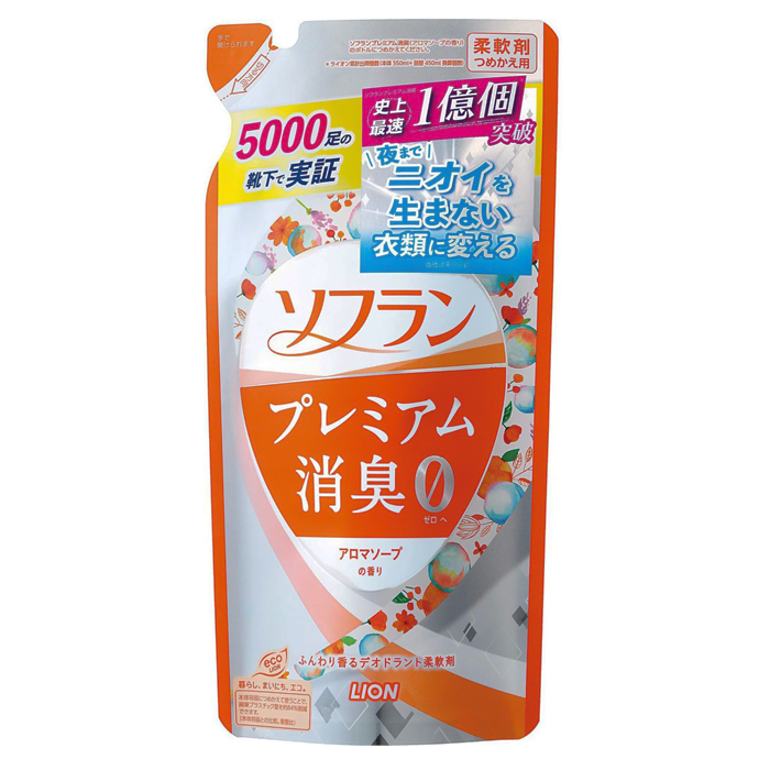 LION "Soflan" Premium Deodorant Plus Кондиционер для белья с дезодорирующим эффектом, аромат мыла, з/б 450 мл. (283034)