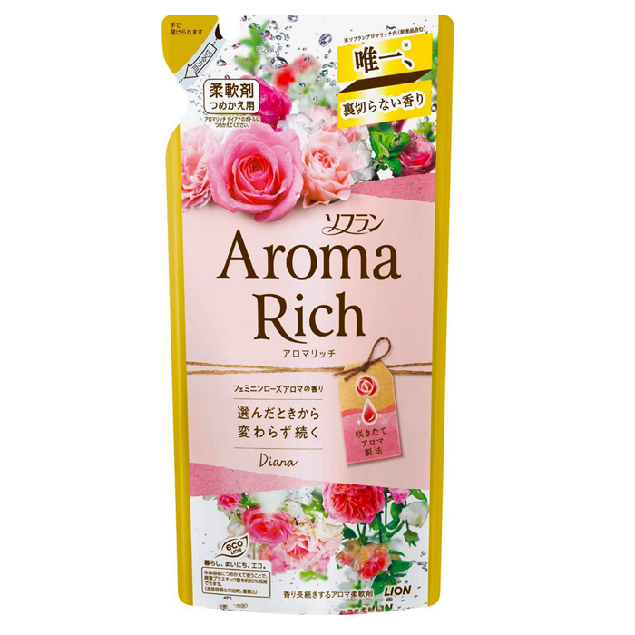 LION Soflan Aroma Rich Diana Кондиционер для белья с ароматом роз, з/б 400 мл. (263197)