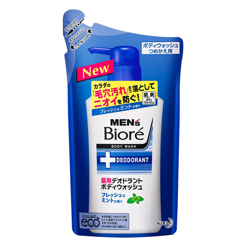KAO Mens «Biore» - Увлажняющий и дезодорирующий гель для душа с антибактериальным действием с ароматом мяты, см/уп 380 мл. (306081)