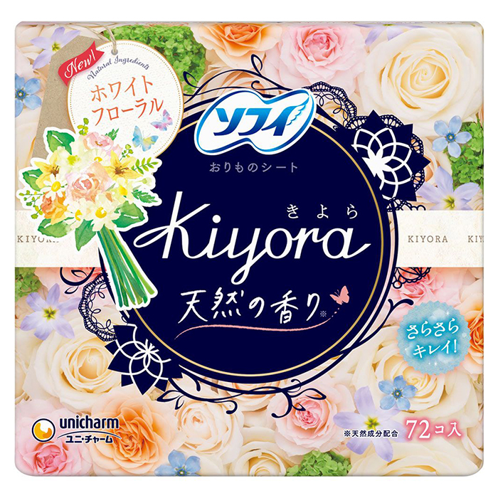 Unicharm Sofy 72 Kiyora Florai -Ежедневные женские гигиенические прокладки с цветочным ароматом, 72 шт. (330997)
