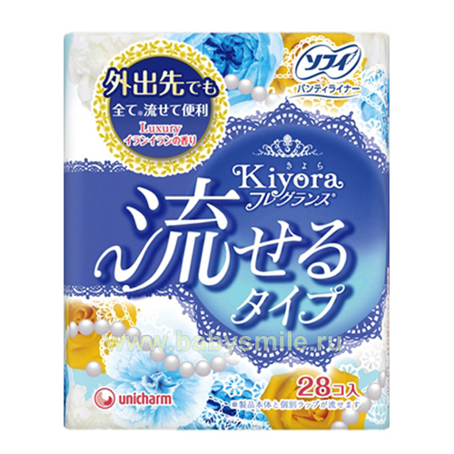 Unicharm «SOFY 28 Kiyora» - Ежедневные женские гигиенические прокладки, аромат иланг-иланг, 28 шт. (331673)