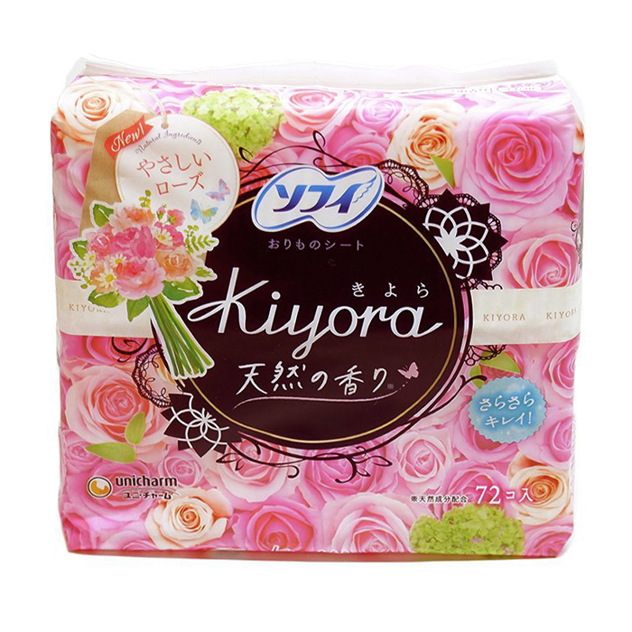 Unicharm Sofy 72 Kiyora Ежедневные женские гигиенические прокладки с ароматом розы, 72 шт. (375677)