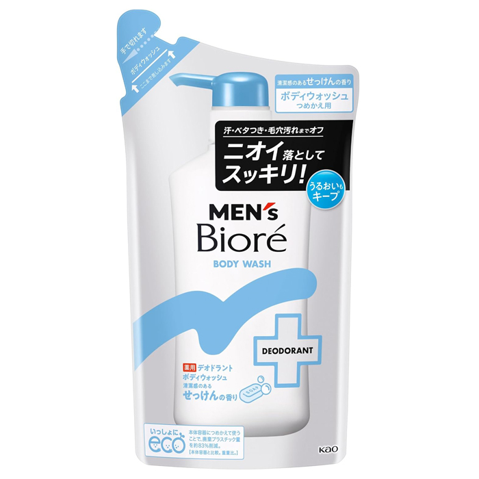 Kao Mens «Biore» - Увлажняющий и дезодорирующий гель для душа с антибактериальным действием с ароматом мыла, см/б 360 мл. (463197)