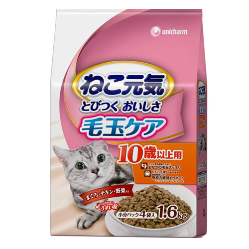 Unicharm «Genki Hairball» - Сухой корм для кошек с 10 лет «Тунец и курица с овощами», упаковка 1,6 кг. (610244)