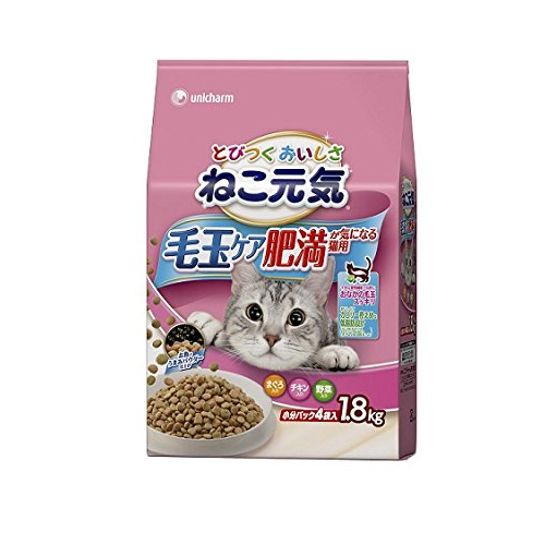 Unicharm «Genki Hairball» - Сухой корм для кошек «Забота о шерсти» Тунец и курица с овощами, упаковка 1,8 кг. (634608)