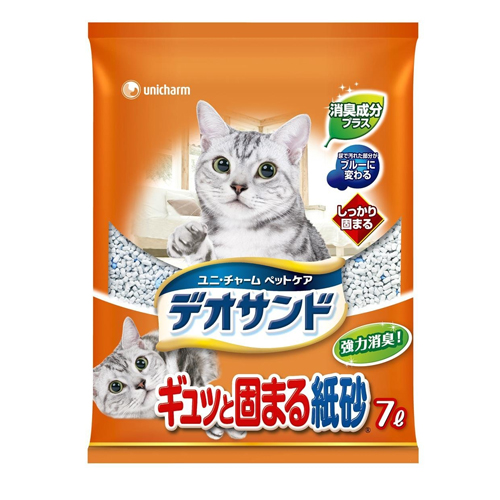 Unicharm «DeoSand» - Бумажный наполнитель для кошачьего туалета (дезодорация++), мягкая упаковка 7 л. (660003)