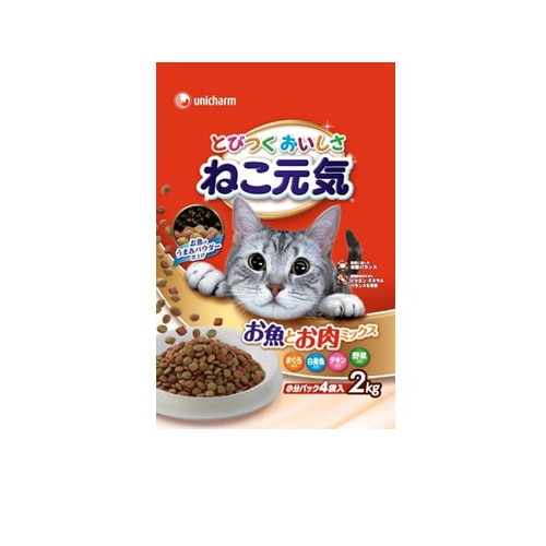 Unicharm «Cat Genki» - Сухой корм для кошек «Тунец, белая рыба и курица с овощами», мягкая упаковка 2 кг. (678817)