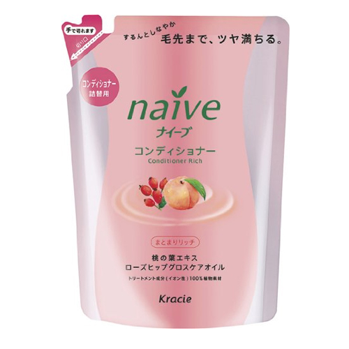 Kracie «Naive» - Кондиционер для для нормальных и сухих волос с экстрактом шиповника и листьев персика, запасной блок 400 мл. (716118)