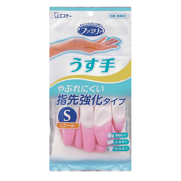 ST "Family" Перчатки виниловые тонкие с антибактериальным эффектом, размер S (розовые), 1 пара.(722198)