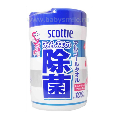 Crecia «Scottie» - Влажные антибактериальные полотенца с гиалуроновой кислотой и спиртом, без запаха 100 шт. (769055)