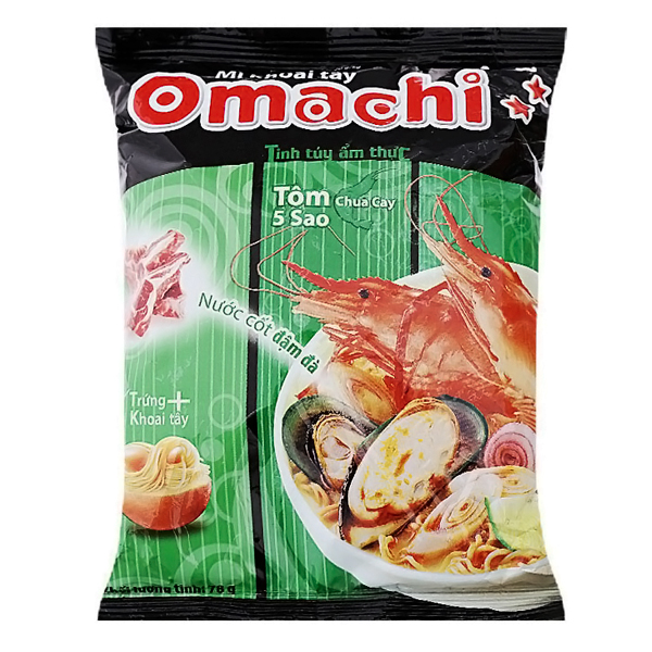 Omachi Яичная лапша быстрого приготовления на мясном бульоне, с тигровыми креветками, 79г. (368791)
