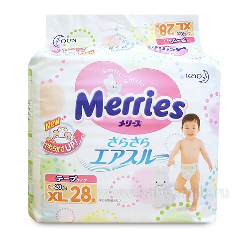 Японские подгузники Merries -XL (12-20 кг)- 28 шт.