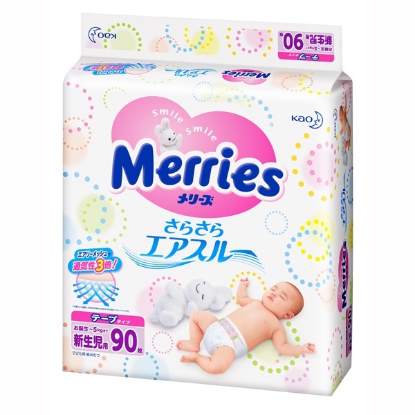 Японские подгузники Merries - NB (2-5 кг) - 90 шт.